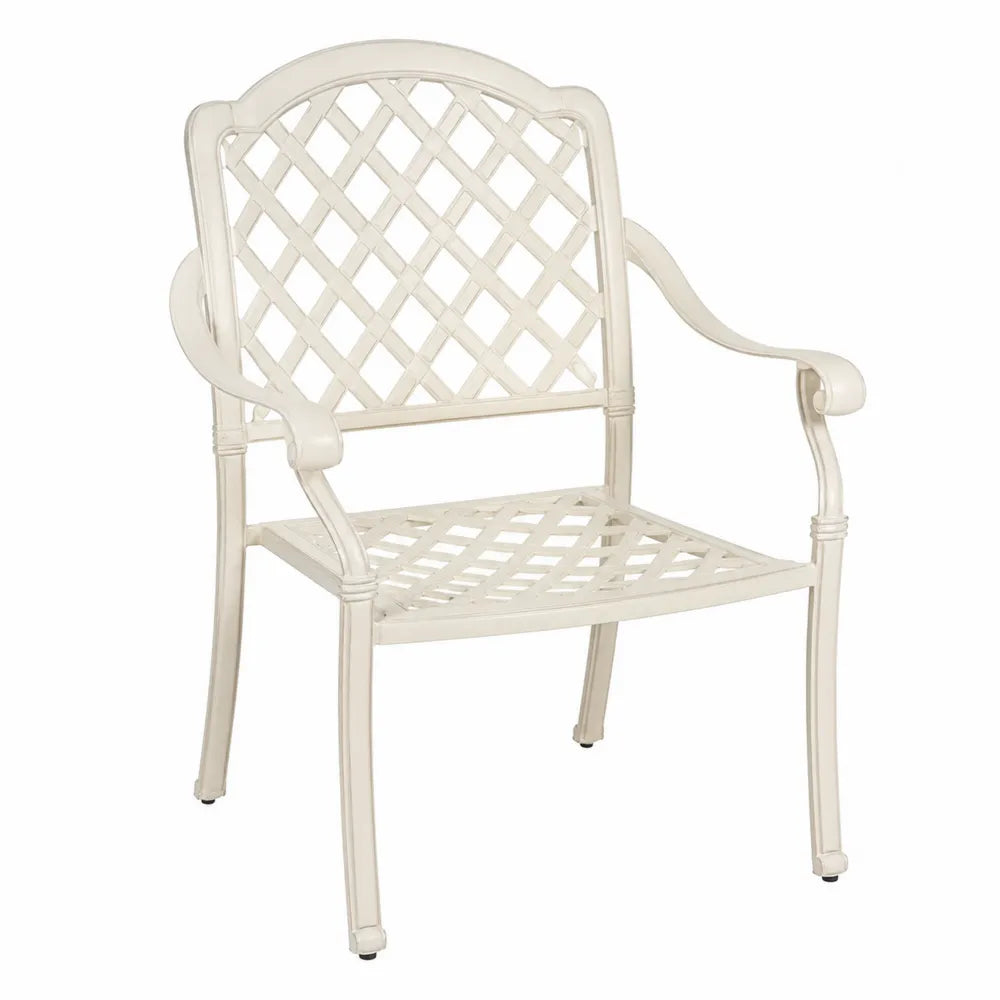 Chaise de jardin en aluminium moulé 58 x 60 x 90 cm avec accoudoirs dossier treillis couleur ivoire
