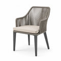 Chaise de jardin avec accoudoirs en corde tressée et coussin beige structure métallique