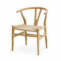 Chaise de salle à manger en bois massif naturel et corde papier tressée avec accoudoirs 55 cm x 52 cm x 76 cm