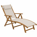 Chaise longue de jardin pliante 160 x 65 x 92 cm en acacia massif avec toile polyester écru et structure marron naturel