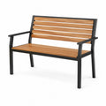 Banc de jardin 2 places avec accoudoirs en acacia et acier noir lattes bois naturel