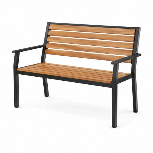 Banc de jardin 2 places avec accoudoirs en acacia et acier noir lattes bois naturel