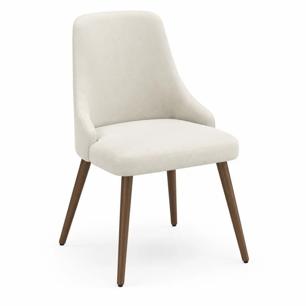 Chaise de salle à manger en polyester tissé beige avec pieds en bois d’hévéa massif 52 x 58 x 86 cm
