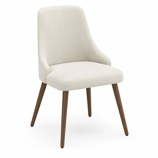 Chaise de salle à manger en polyester tissé beige avec pieds en bois d’hévéa massif 52 x 58 x 86 cm