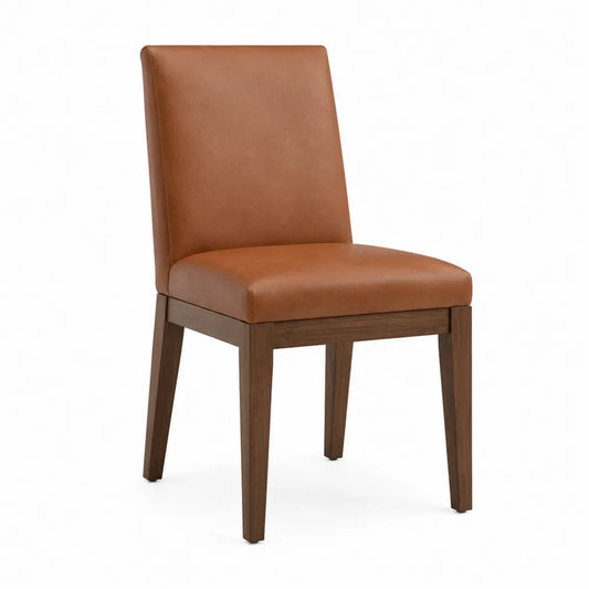 Chaise de salle à manger en revêtement similicuir cognac avec pieds en bois effet noyer 48 x 58 x 95 cm