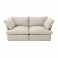 Canapé 2 places 180 x 95 x 78 cm revêtement polyester tissé beige structure bois massif coussins inclus