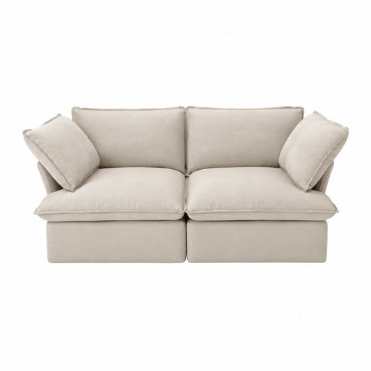 Canapé 2 places 180 x 95 x 78 cm revêtement polyester tissé beige structure bois massif coussins inclus