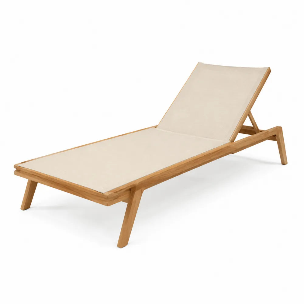 Bain de soleil réglable 195 x 65 x 85 cm bois d'acacia massif toile polyester beige structure brun naturel
