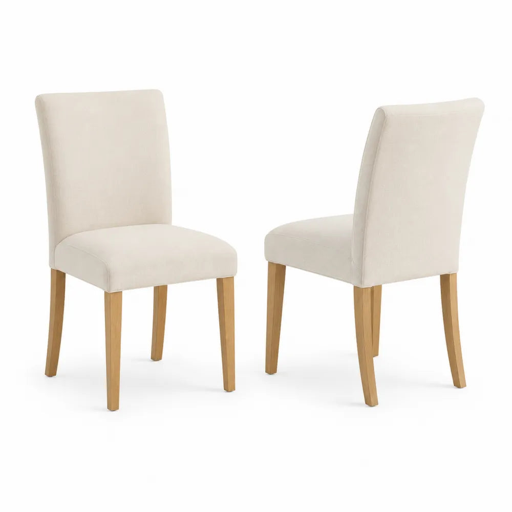 Lot de 2 chaises de salle à manger 52 x 58 x 86 cm en polyester bouclé beige et bois d’hévéa naturel dossier rembourré