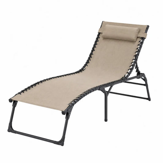 Chaise longue de jardin pliable 180 x 65 x 90 cm acier noir toile polyester enduite PVC beige structure inclinable