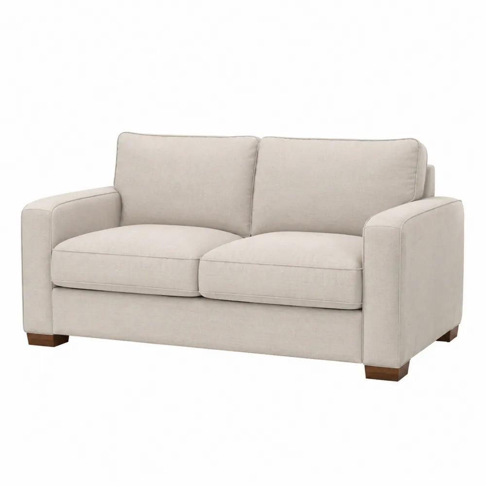 Canapé 2 places droit 160 x 88 x 85 cm revêtement polyester beige structure bois massif pieds bois