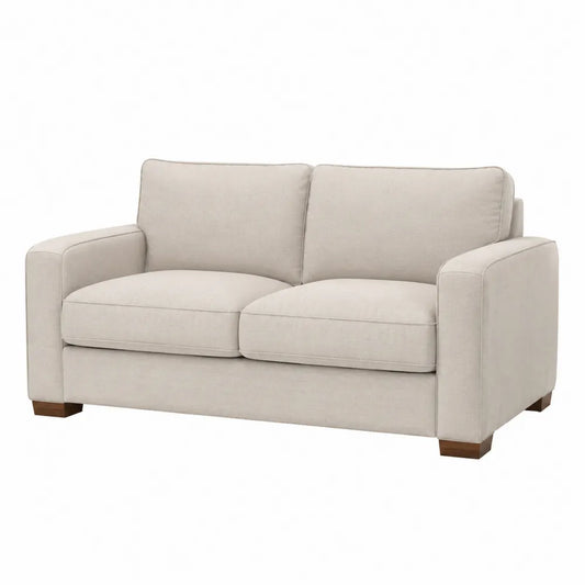 Canapé 2 places droit 160 x 88 x 85 cm revêtement polyester beige structure bois massif pieds bois