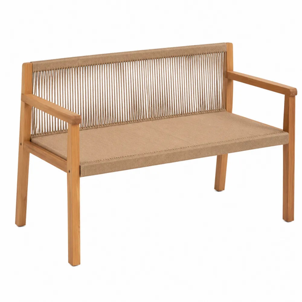 Banc de jardin 2 places 120 x 60 x 80 cm bois d’acacia massif cordage tressé beige naturel