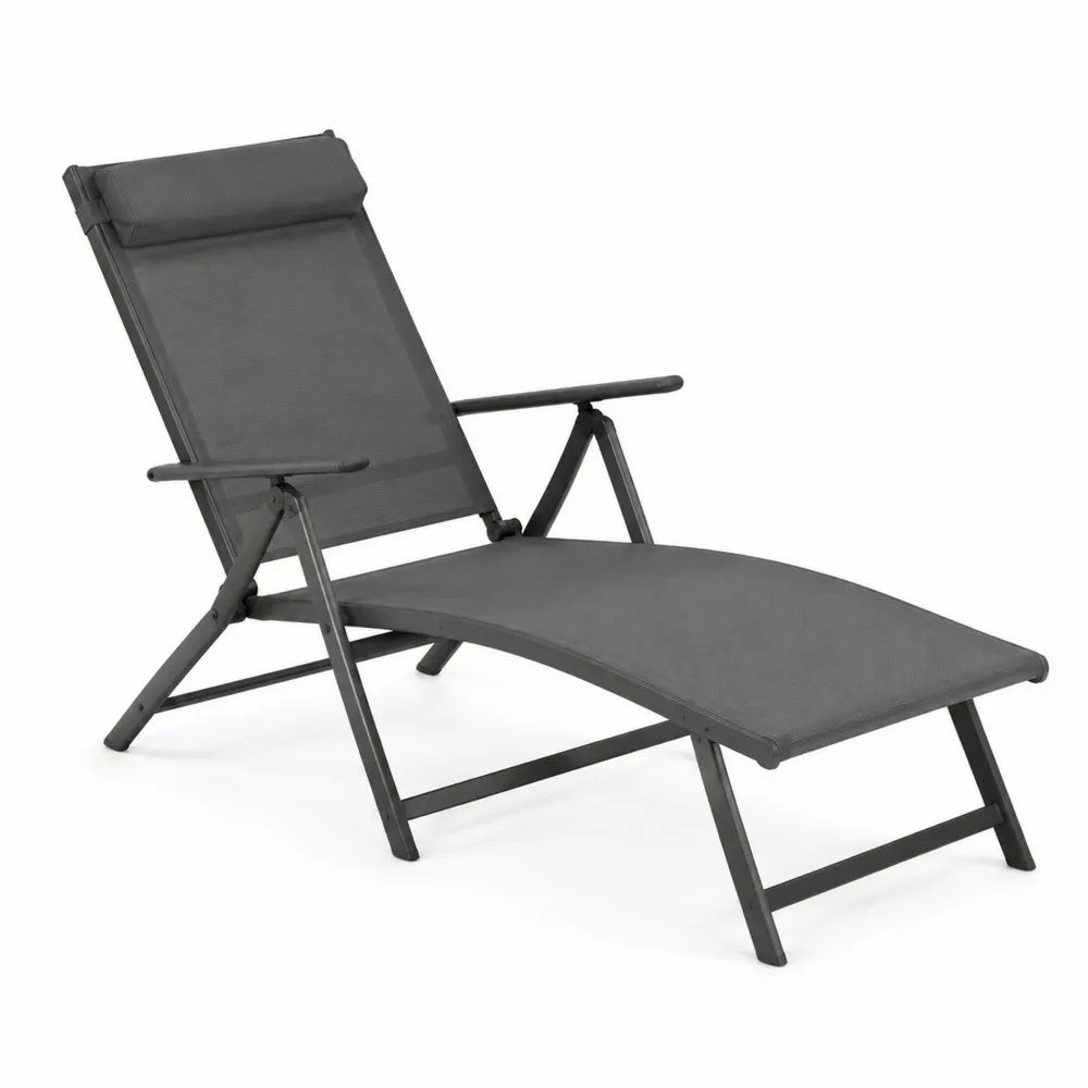 Bain de soleil de jardin pliant 178 x 65 x 100 cm acier anthracite toile textilène gris dossier réglable