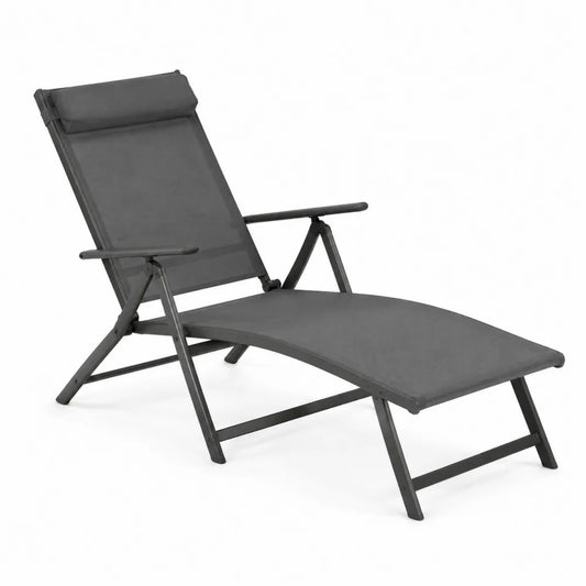 Bain de soleil de jardin pliant 178 x 65 x 100 cm acier anthracite toile textilène gris dossier réglable