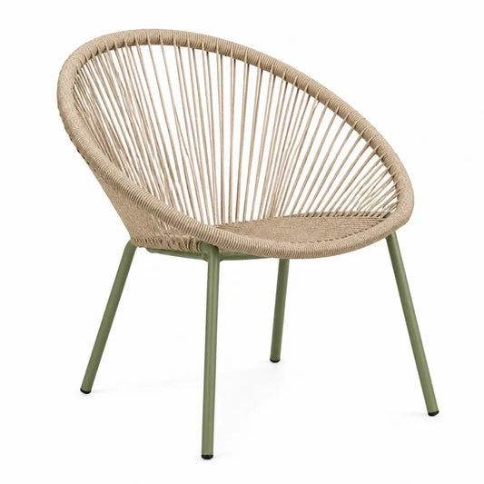 Chaise de jardin 1 place en corde tressée polypropylène et acier vert sauge
