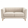 Canapé 2 places tissu beige 150 x 85 x 80 cm pieds en bois structure bois massif style moderne