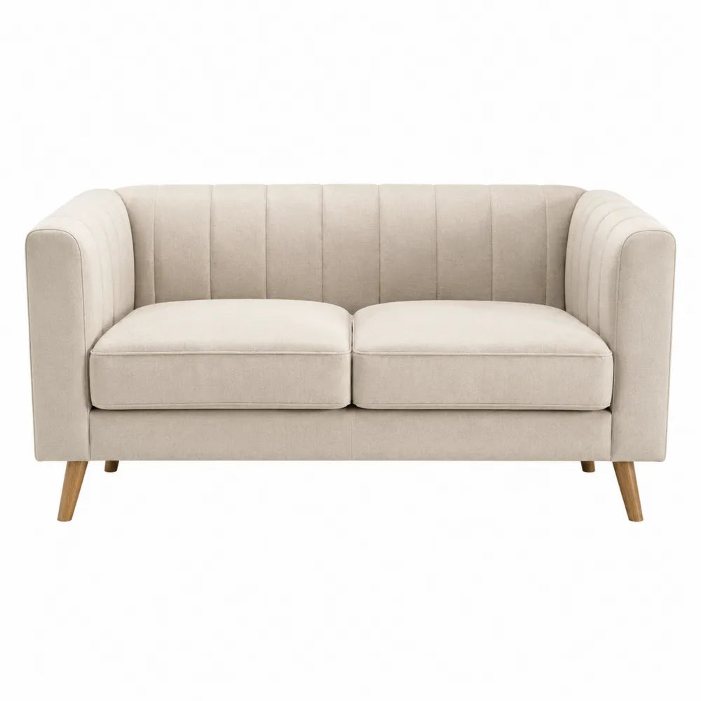 Canapé 2 places tissu beige 150 x 85 x 80 cm pieds en bois structure bois massif style moderne
