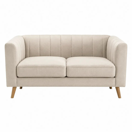 Canapé 2 places tissu beige 150 x 85 x 80 cm pieds en bois structure bois massif style moderne